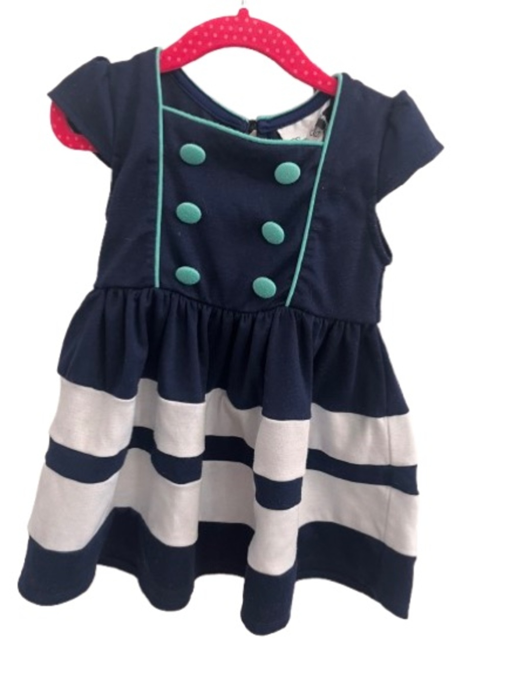 Rare Editions Navy & White Striped Dress with Aqua Piping and Buttons